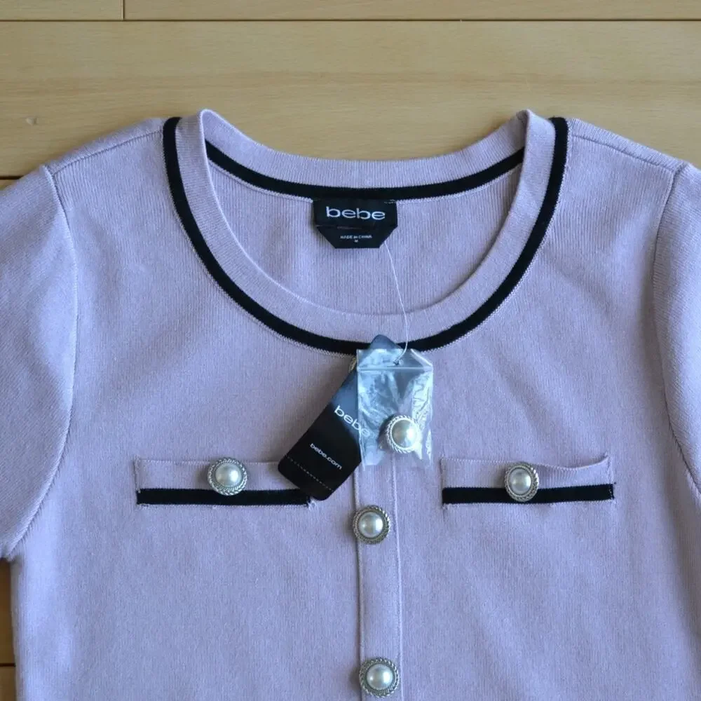 NWT Bebe Cardigan Sweater Purple Black Girl's Size Medium